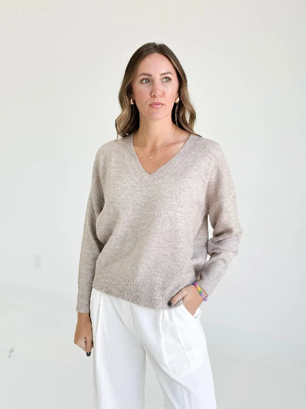 Leland V-neck Sweater - Light Taupe