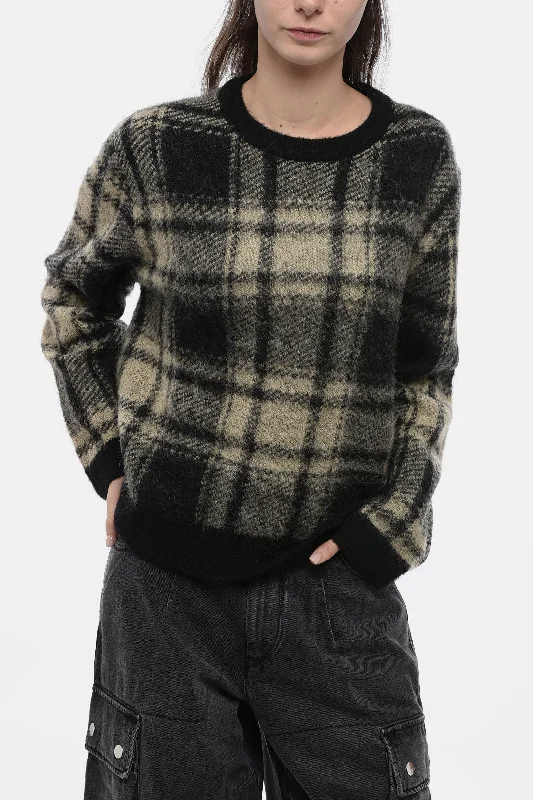 Michael Kors Crew Neck Wool Blend Sweater with Tartan Pattern