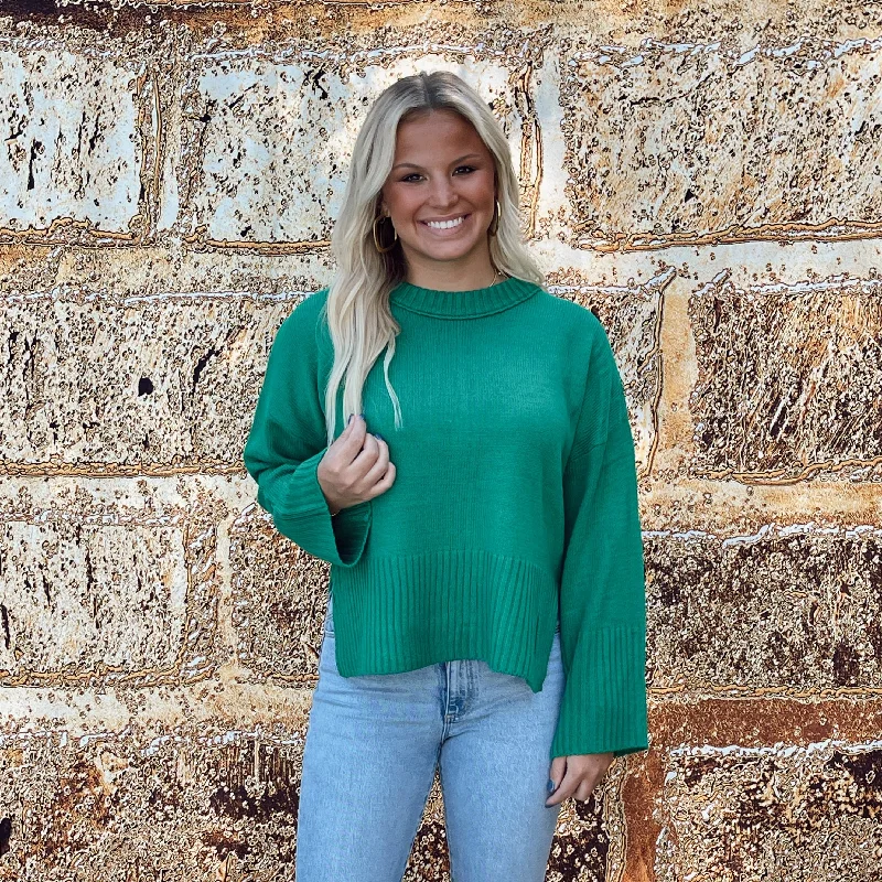 Shellie Back Slit Ribbed Sweater | Kelly Green