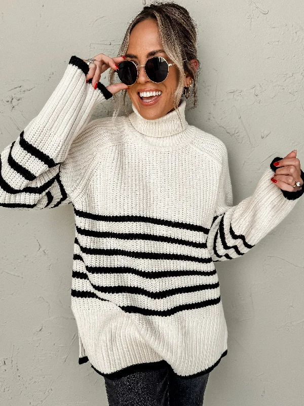 Pure Serenity Striped Turtle Neck Sweater