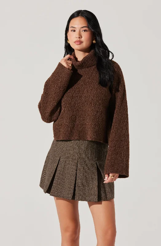 Textured Boxy Turtleneck Sweater