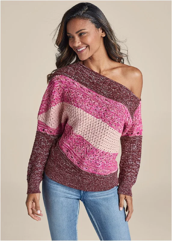 One Shoulder Sweater  - Pink Multi