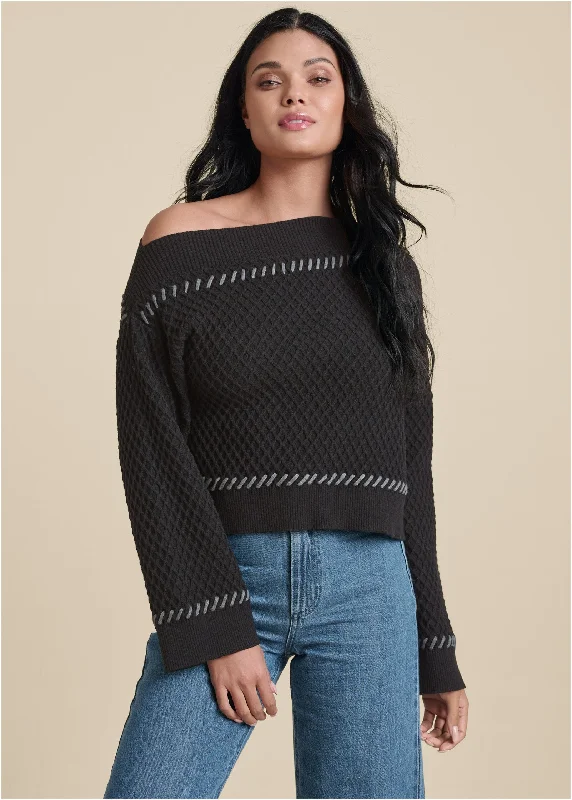 Contrast Stitch Sweater - Black