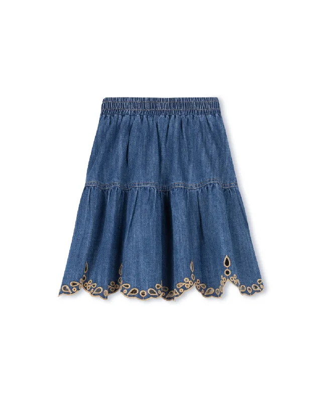 Embroidered Eyelet Denim Skirt