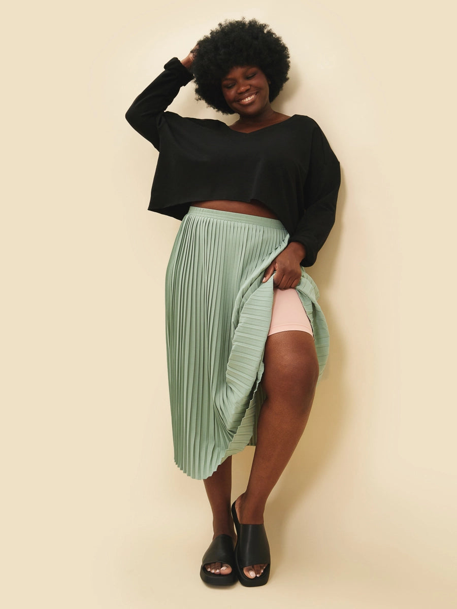 Hazel Sage Pleated Skirt