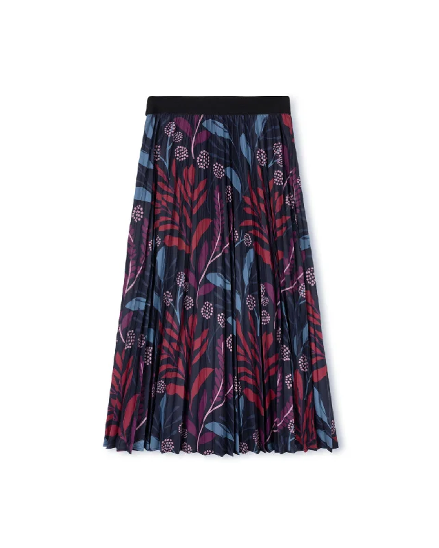 Myers - Leaf Print Pleated Midi Skirt