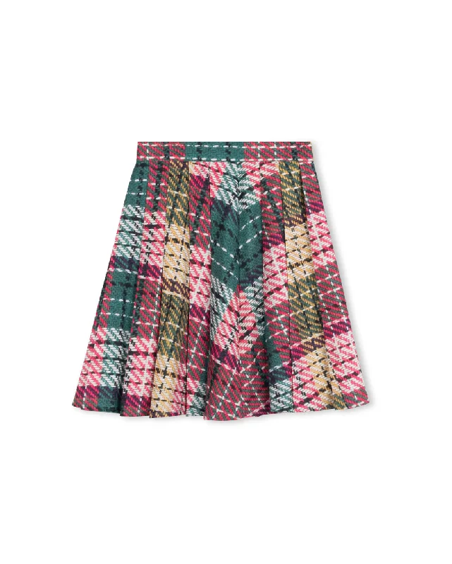 Plaid Textured Wool Pleated Skirt