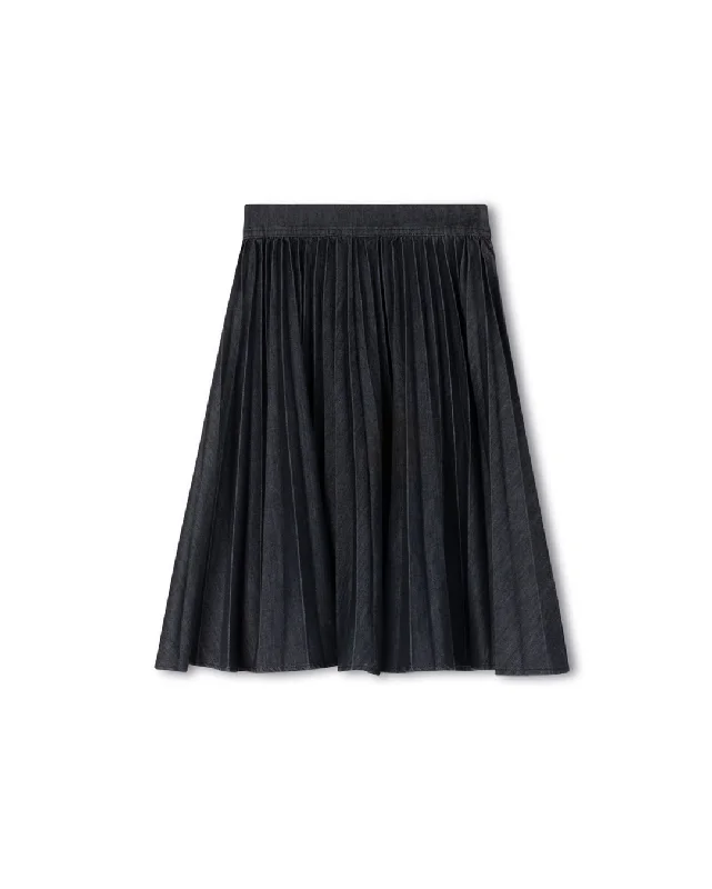 Pleated Elastic Denim Skirt