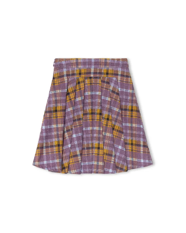 Pleated Paneled Plaid Skirt