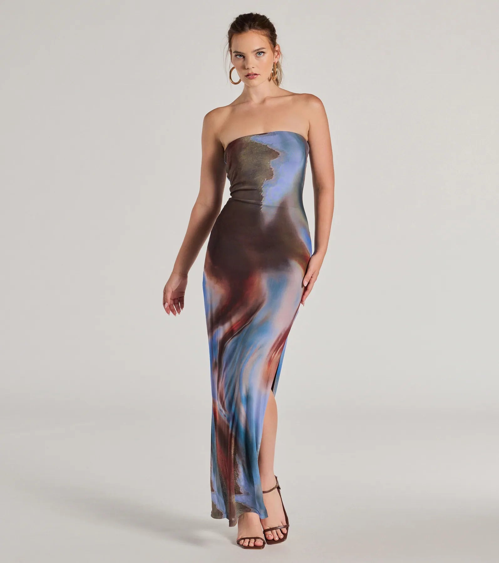 Chic Showstopper Abstract Print Mesh Maxi Dress