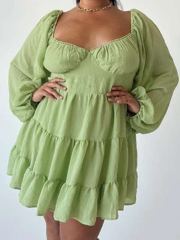 Danny Long Sleeve Mini Dress Green Curve