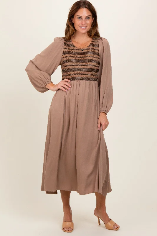 Mocha Contrast Knit Bodice Maxi Dress