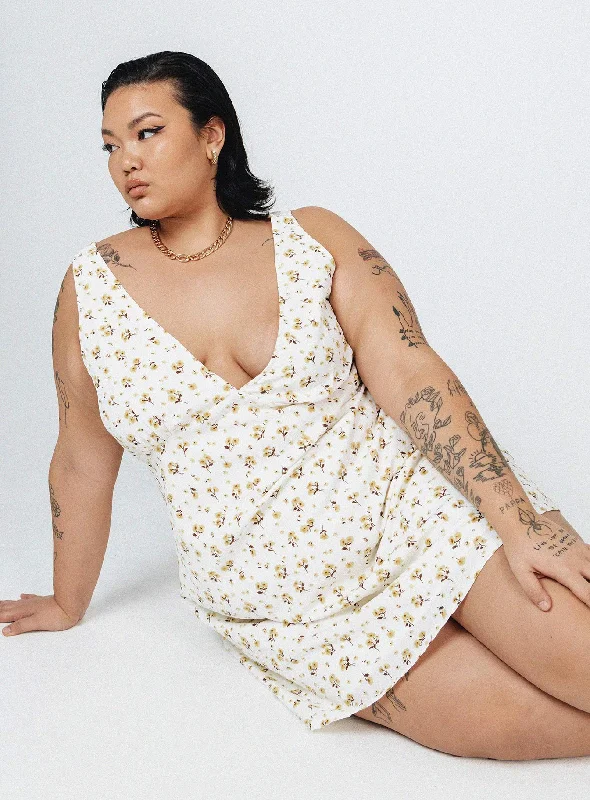 Nellie Mini Dress White / Yellow Floral Curve