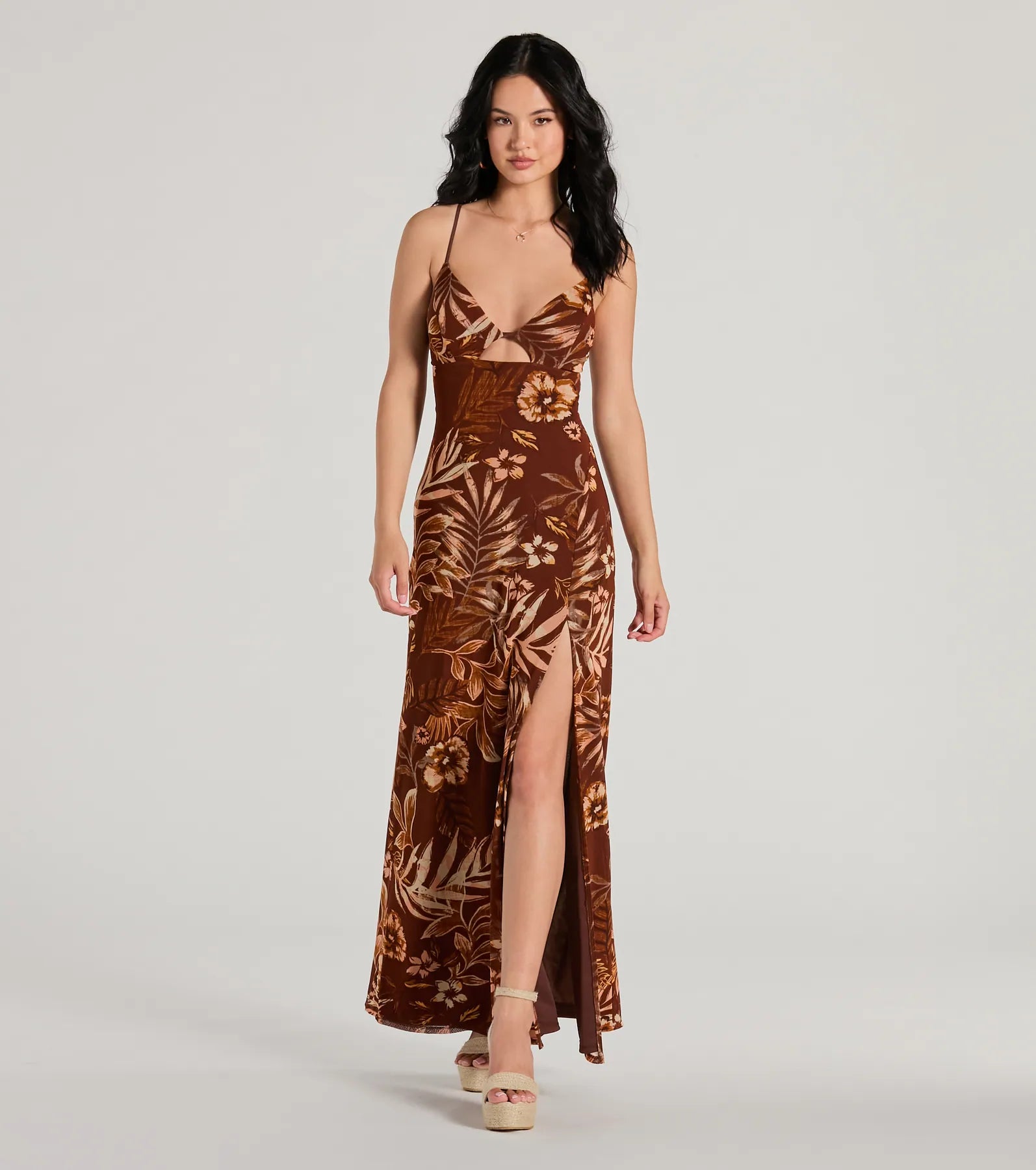 Paradise Pick V-Neck Cutout Tropical Maxi Dress