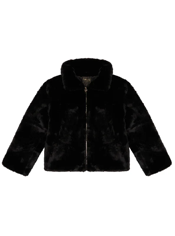 Black Faux Fur Long Sleeves Jacket (2-7)