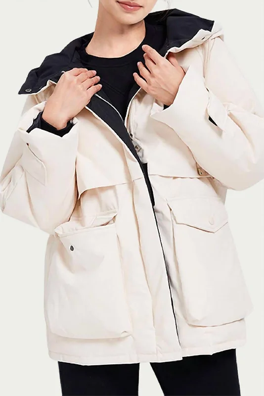 Hooded Shell Down Coat In Ivory