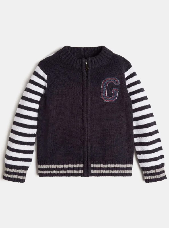 Navy Blue Stripe Logo Zip Jacket (2-7)