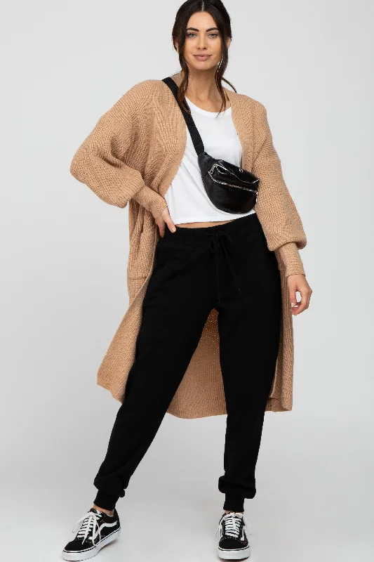 Taupe Bubble Sleeve Long Cardigan