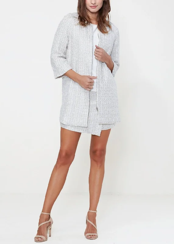 Women's Basket Tweed Longline Jacket In Powdered Blue