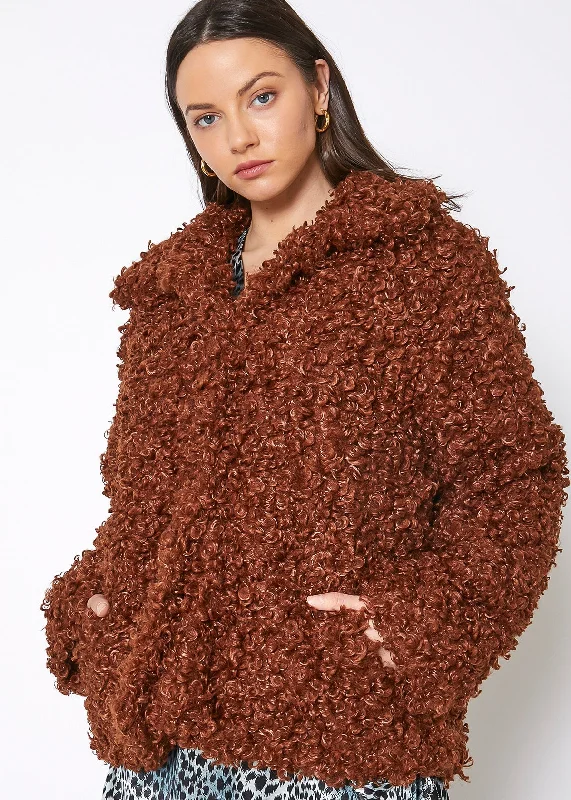 Womens Curly Faux Fur Teddy Coat